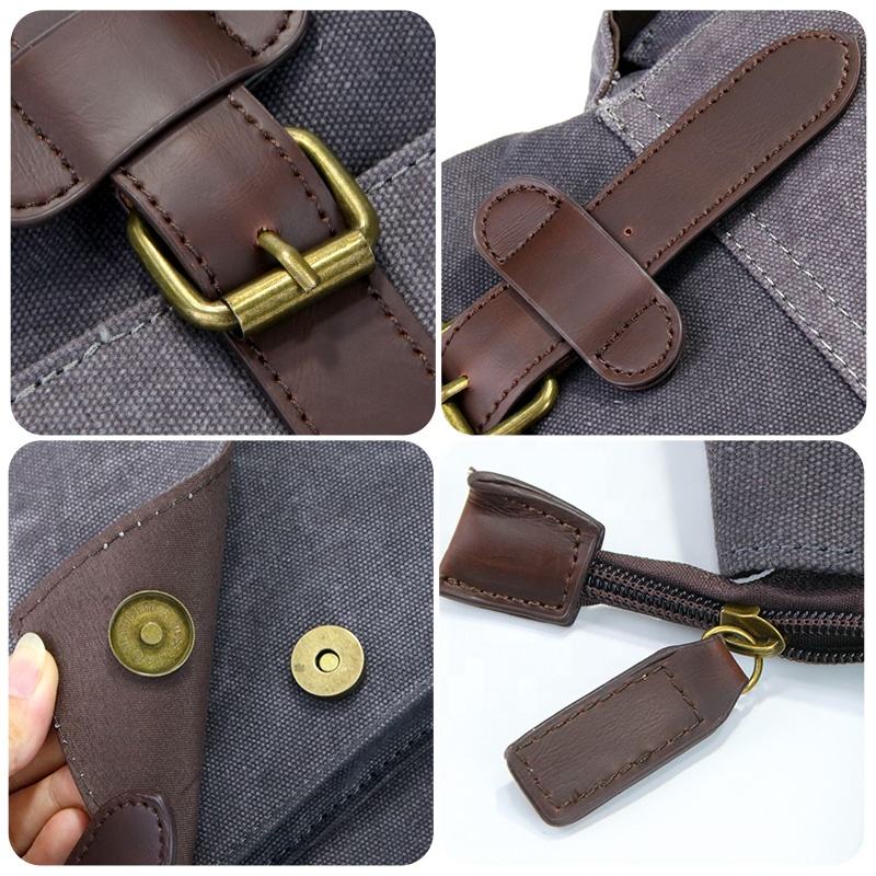 Vintage Canvas Leather Trim Backpack for Women