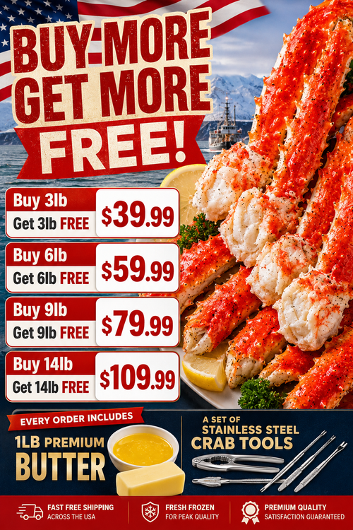 💥 Jumbo King Crab Legs – Wild-Caught & Flash-Frozen – Buy 3lb Get 3lb Free Now!