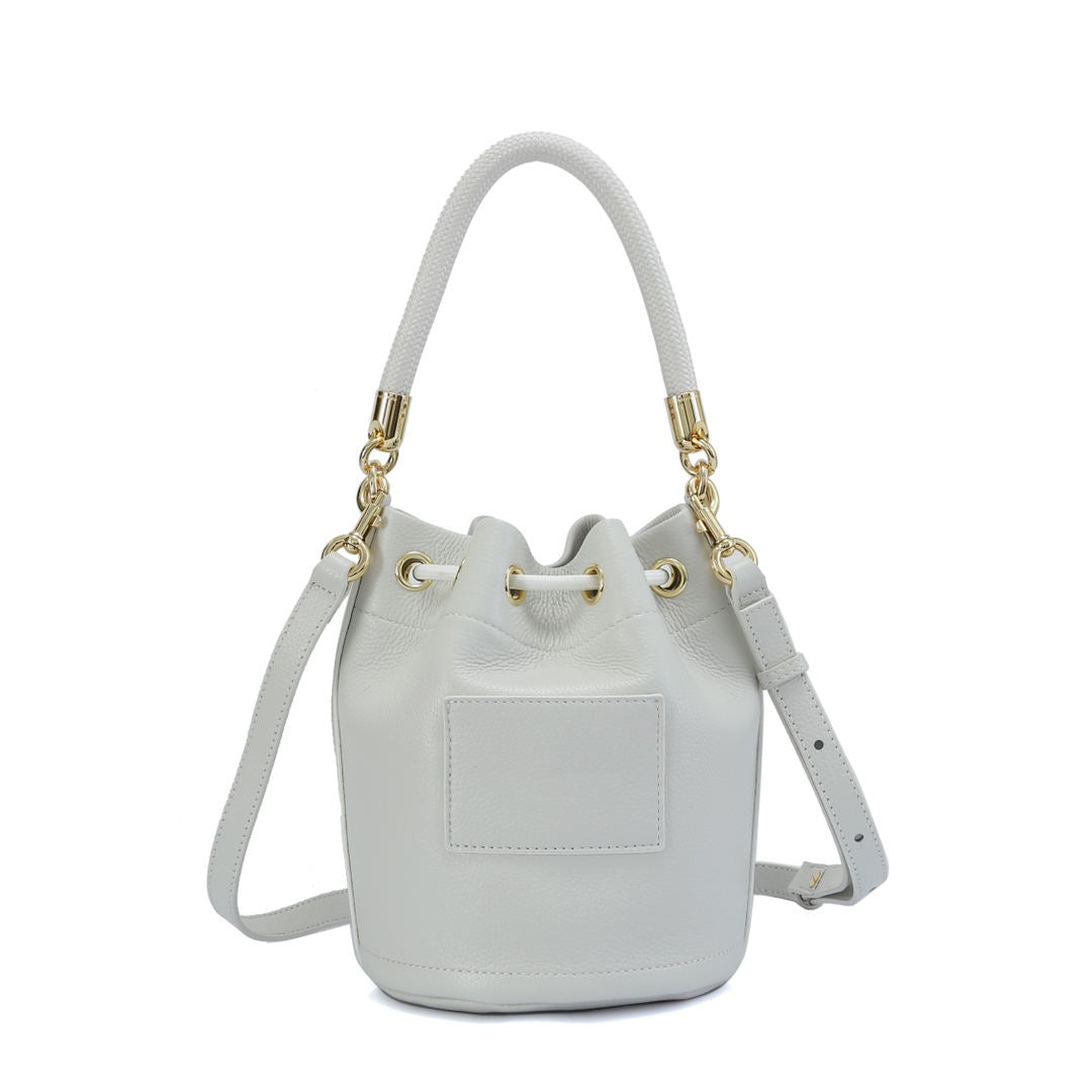 Solid Color Drawstring Bucket Handbag with Striped Handle