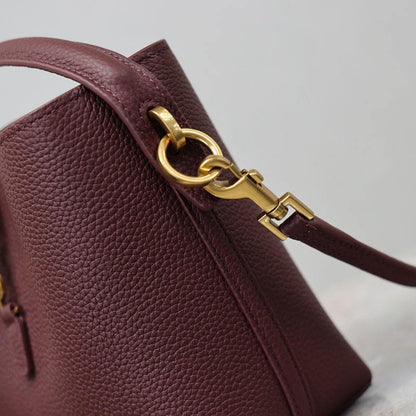 Wine Red Grain Leather Bucket Handbag