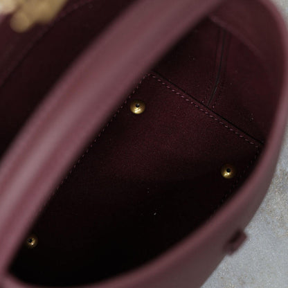 Wine Red Grain Leather Bucket Handbag