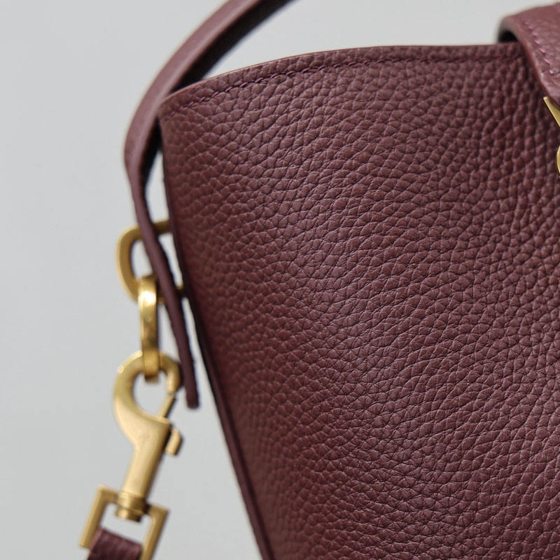 Wine Red Grain Leather Bucket Handbag
