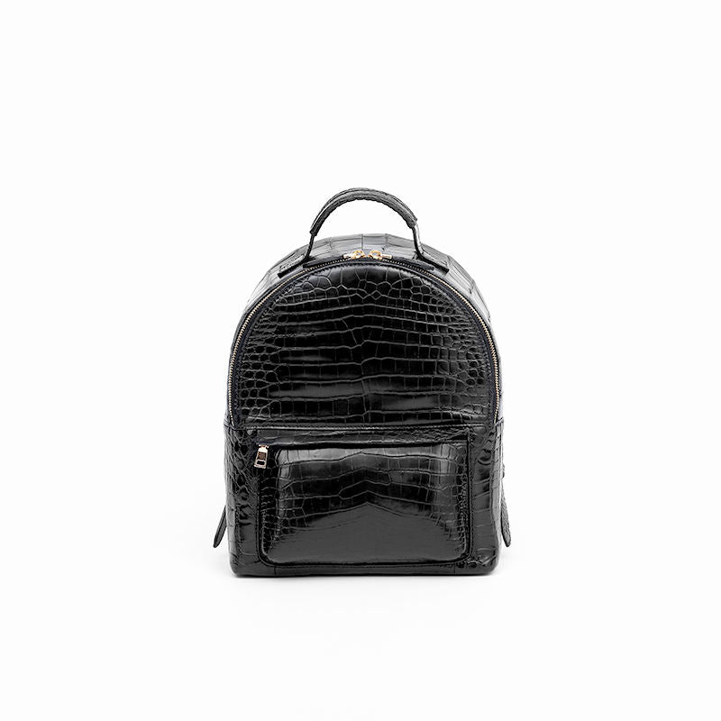 Black Crocodile Embossed Leather Fashion Backpack