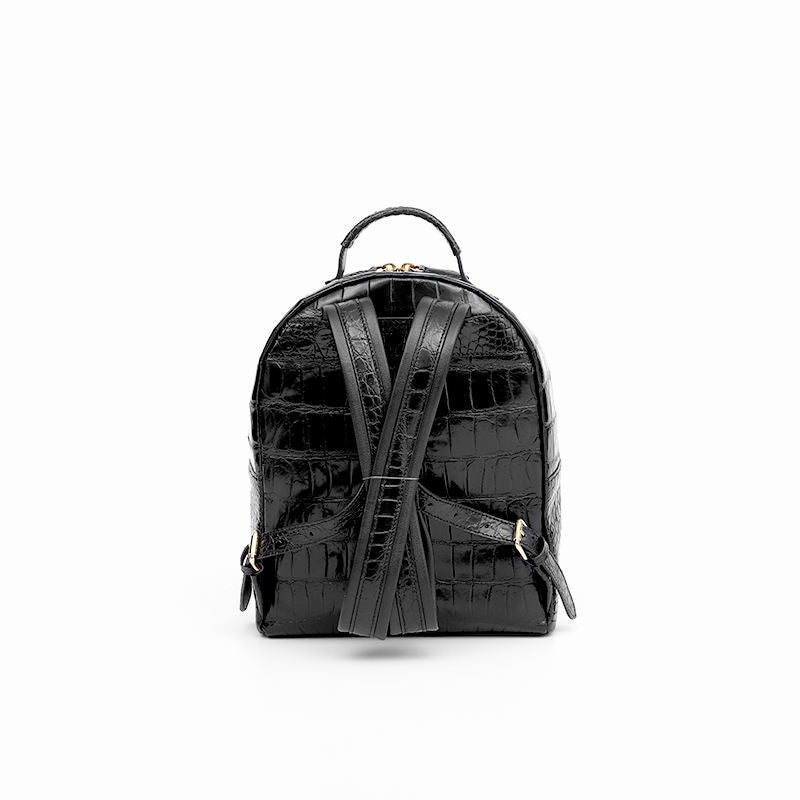 Black Crocodile Embossed Leather Fashion Backpack