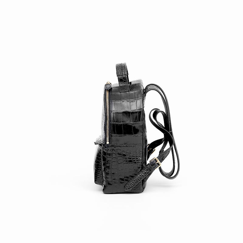 Black Crocodile Embossed Leather Fashion Backpack