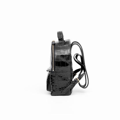 Black Crocodile Embossed Leather Fashion Backpack
